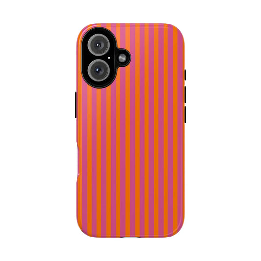 Orange Pink Striped Tough Phone Cases - iPhone 16 / Glossy - Phone Case