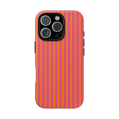 Orange Pink Striped Tough Phone Cases - iPhone 16 Pro / Matte - Phone Case