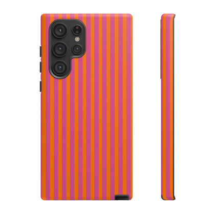 Orange Pink Striped Tough Phone Cases - Samsung Galaxy S22 Ultra / Matte - Phone Case
