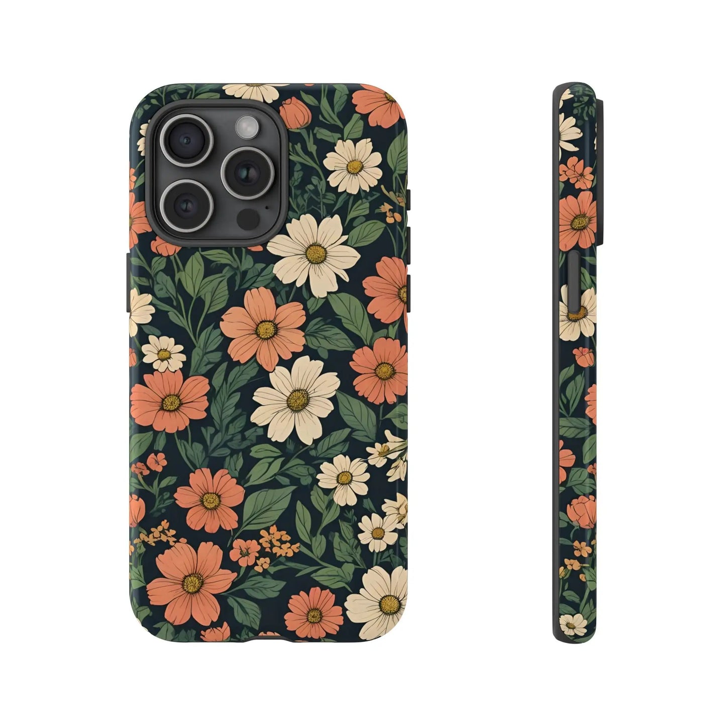 Orange & White Floral Phone Case Elegant Protection - iPhone 15 Pro Max / Glossy - Mobile Phone Cases