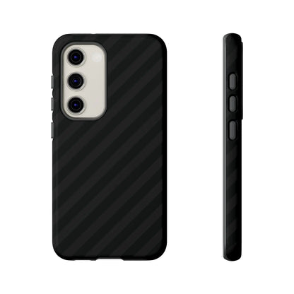 Black carbon fiber phone case with black diagonal pattern tough gloss finish shown from the back side