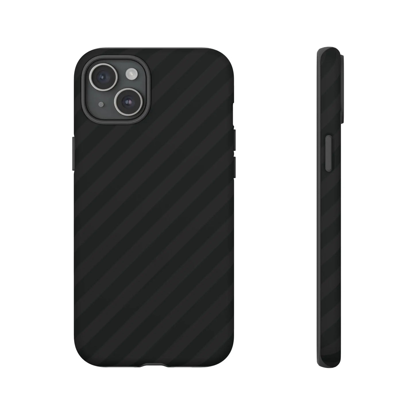 Black carbon fiber patterned phone case with black diagonal pattern tough gloss finish protective cover shown from back side