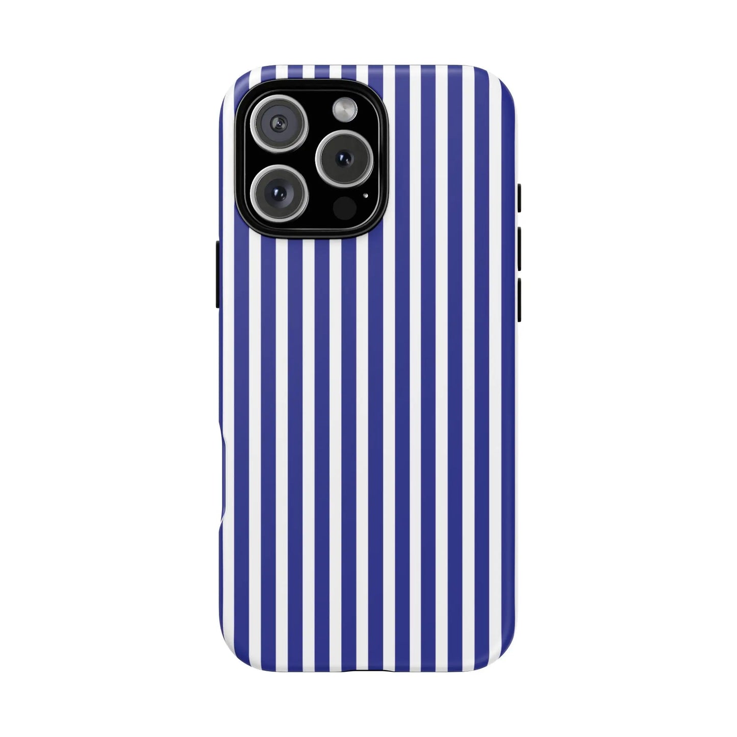 Blue white striped tough hard shell phone case with sleek modern design showing the back side of the case