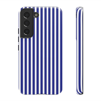 Blue white striped tough phone case hard shell protective cover for samsung galaxy s21 back side view