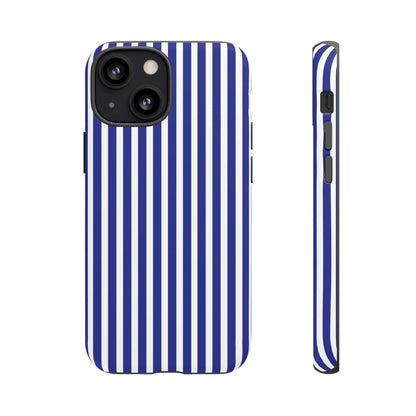 Blue white striped tough phone case with hard shell back and modern protective design for phone accessories