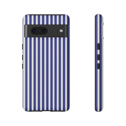 Back of a blue white striped tough phone case for google pixel 6 pro with hard shell protective cover design