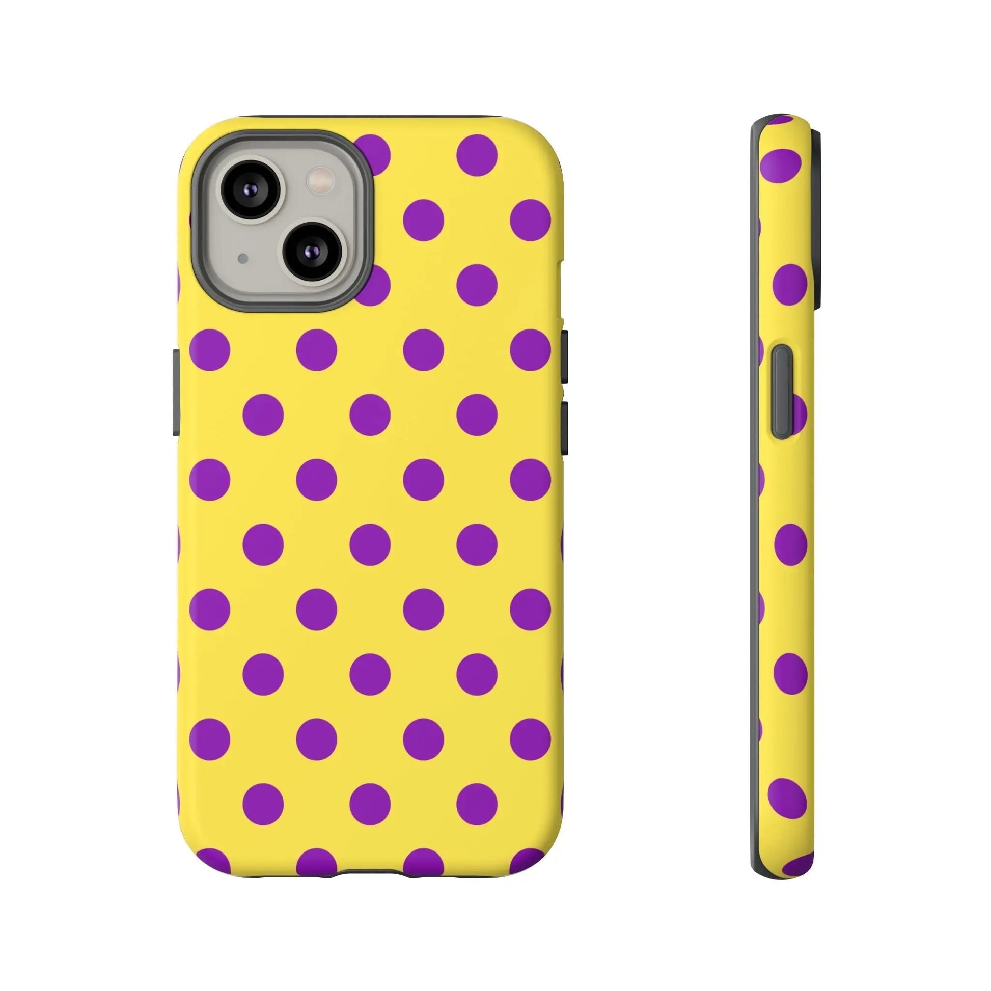 Phone Case - Bright Yellow with Purple Dots - iPhone 14 / Matte - Phone Case