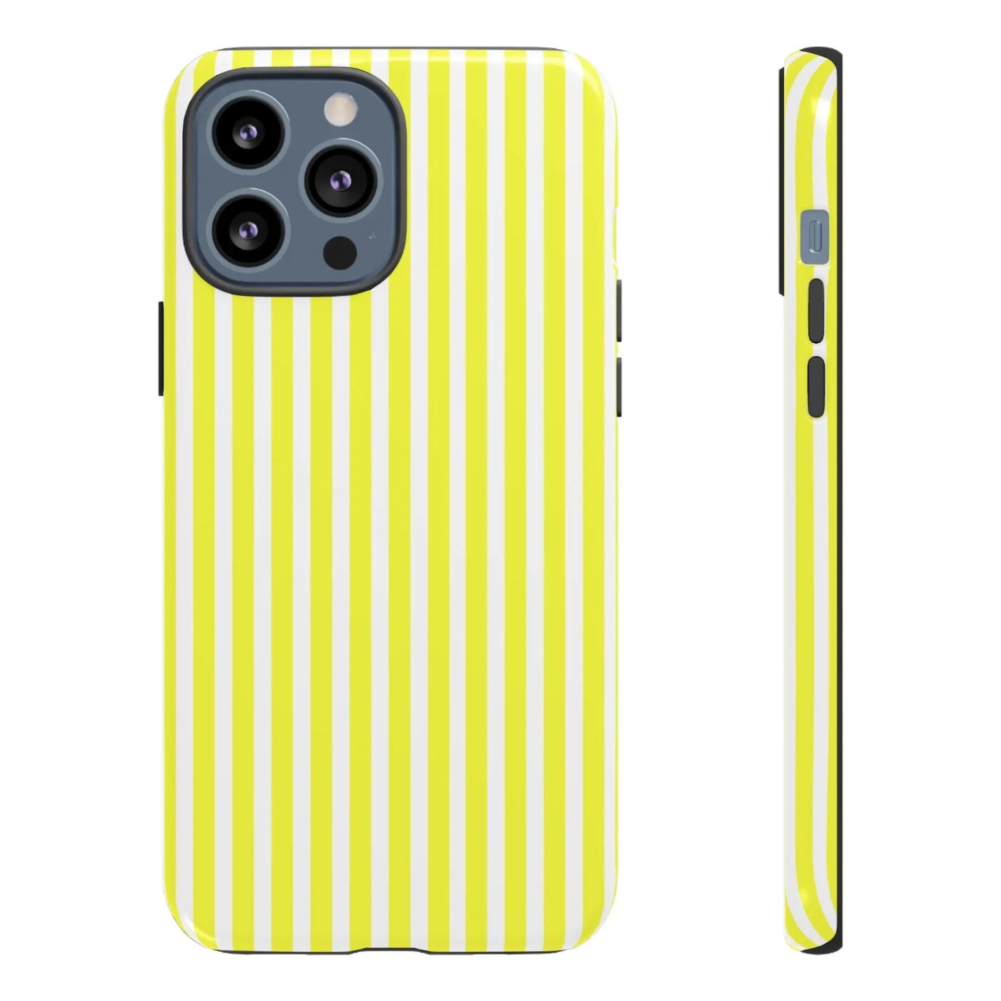 Bright yellow and white striped tough phone case cover with hard shell back for iphone samsung and google phones