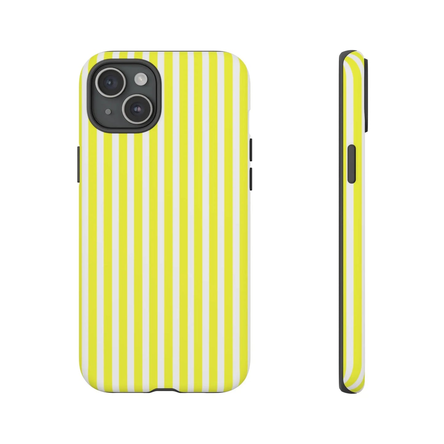 Phone case cover with banana yellow and white striped tough design featuring a sleek, protective hard shell back