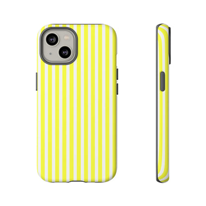 Back side of a phone case cover with banana yellow and white striped tough hard shell for iphone samsung google