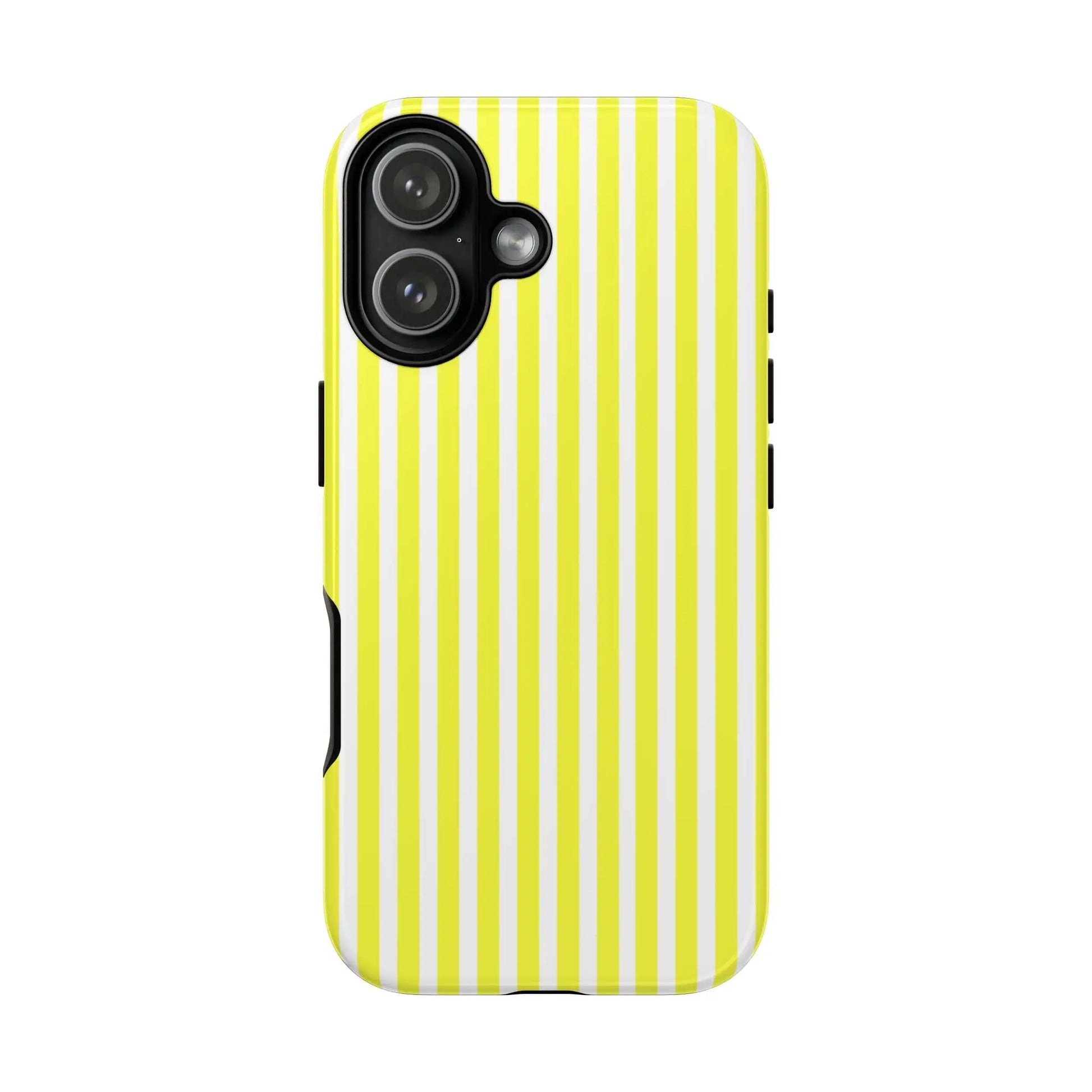 A vibrant banana yellow and white striped tough phone case cover with a hard shell design for iphone samsung and google
