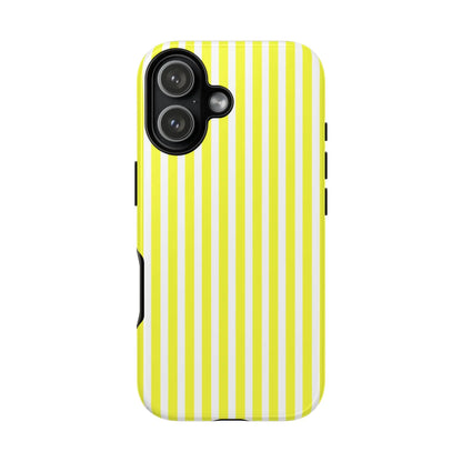 A vibrant banana yellow and white striped tough phone case cover with a hard shell design for iphone samsung and google
