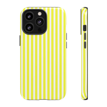 Back side of a banana yellow and white striped tough phone case cover with hard shell for iphone samsung google
