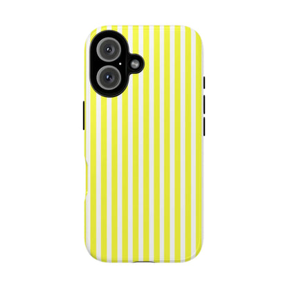 Phone case cover showing the back side with banana yellow and white striped tough hard shell design for iphone samsung google