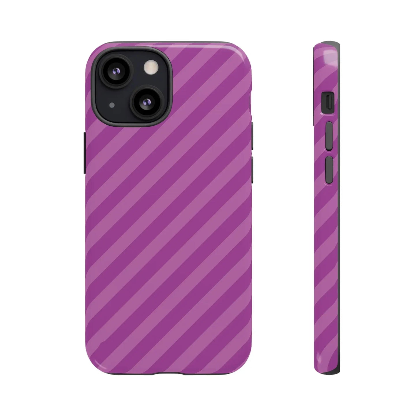 Back view of purple diagonal-striped phone case cover with sleek modern design in pink diagonal phone accessory style