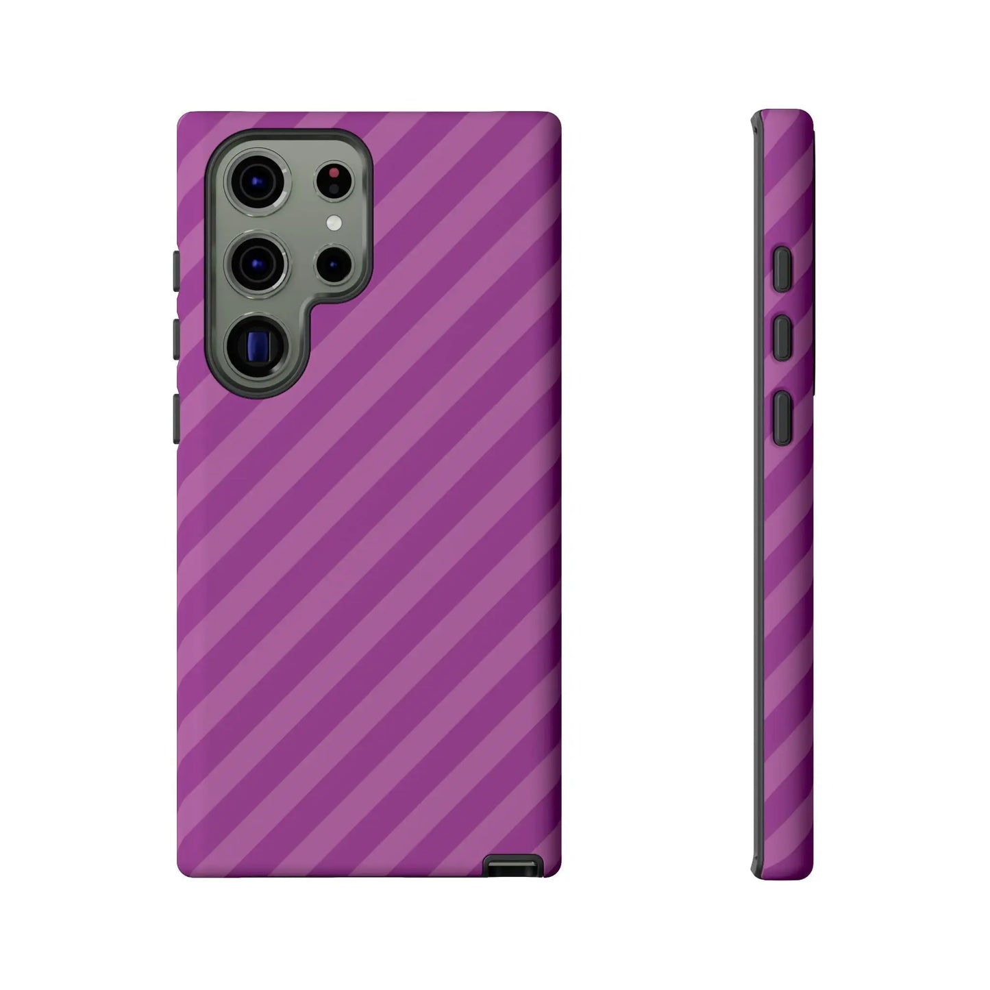 Back side of a purple diagonal phone case cover with sleek modern design for protective phone accessories gift