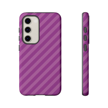 Purple diagonal striped phone case cover showing back side with sleek modern design for pink diagonal phone protection