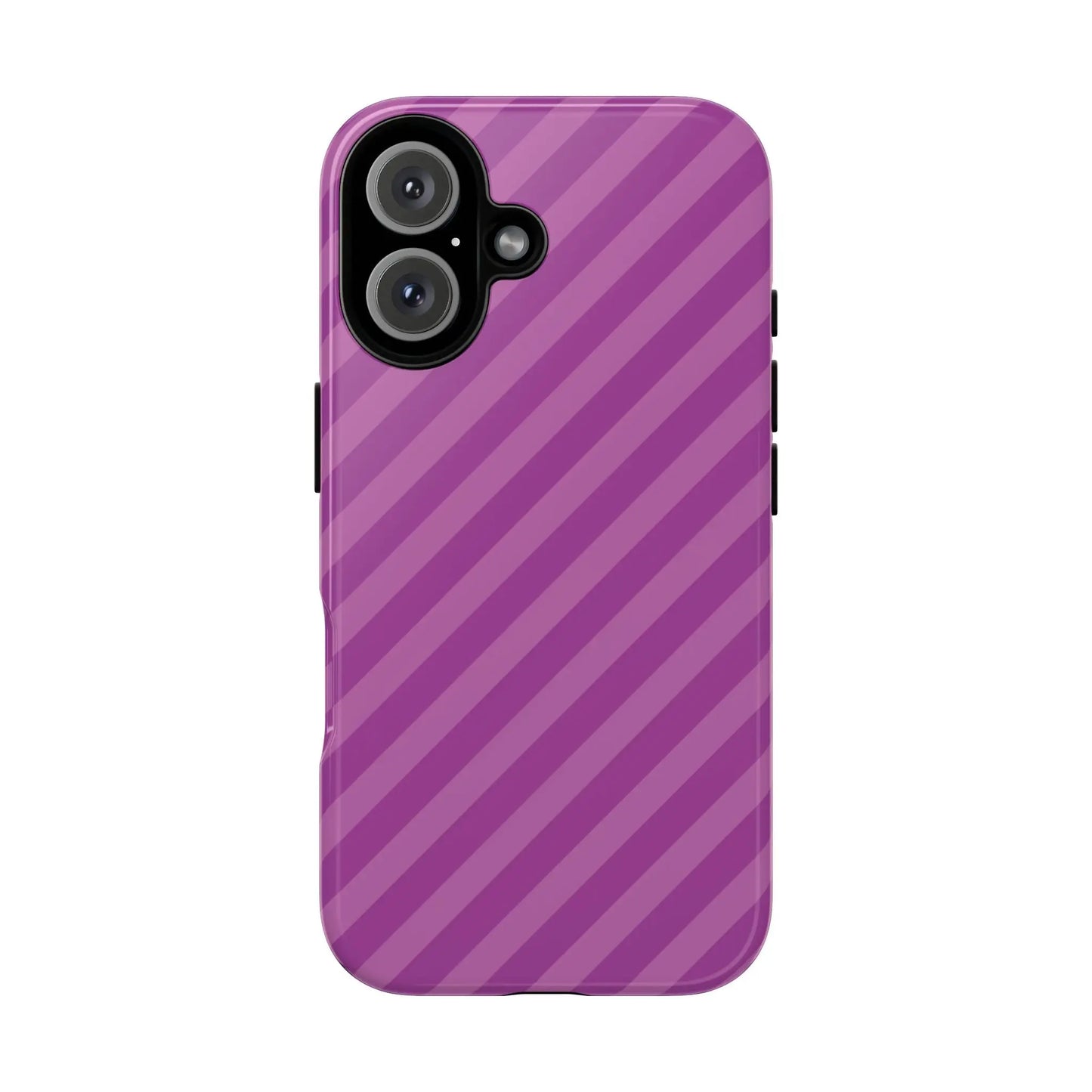 Back side of a pink diagonal phone case cover with purple diagonal stripes and a sleek modern protective shell design