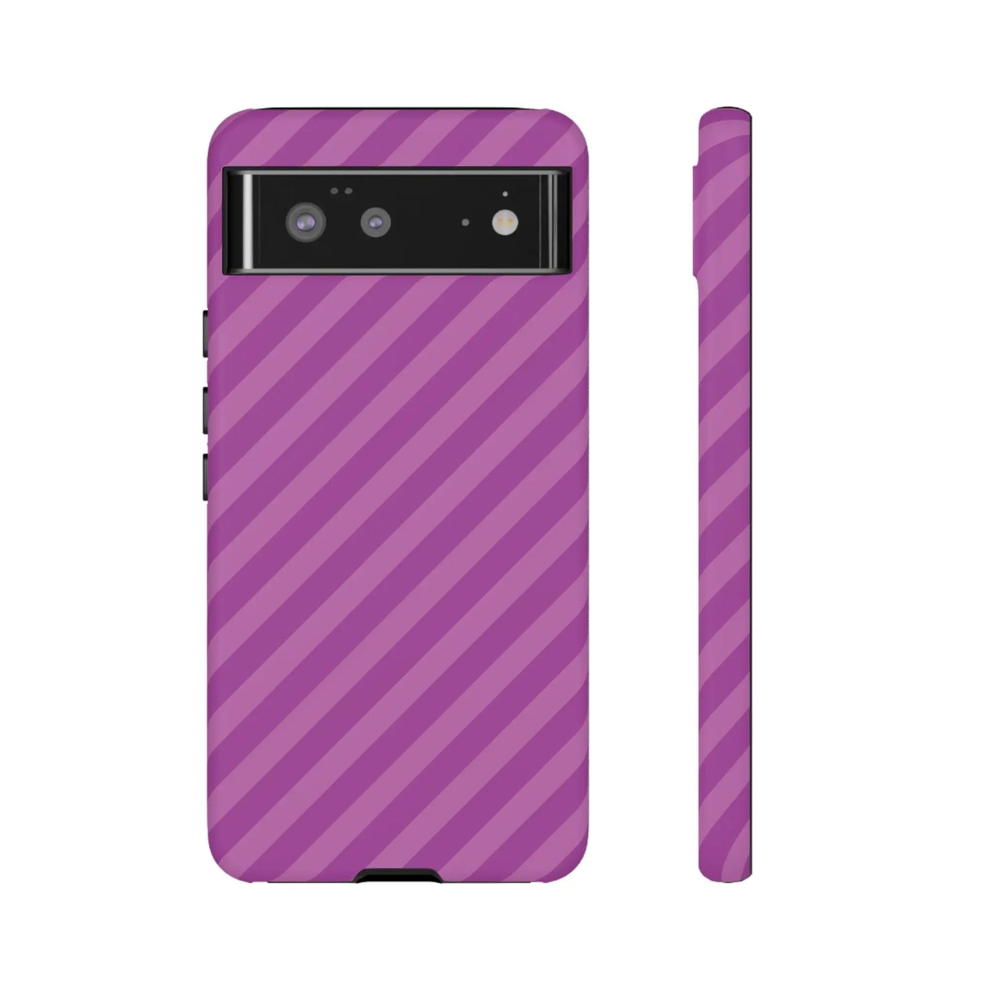 Back side of a pink diagonal phone case cover with purple glossy diagonal stripes protective shell for phone accessories