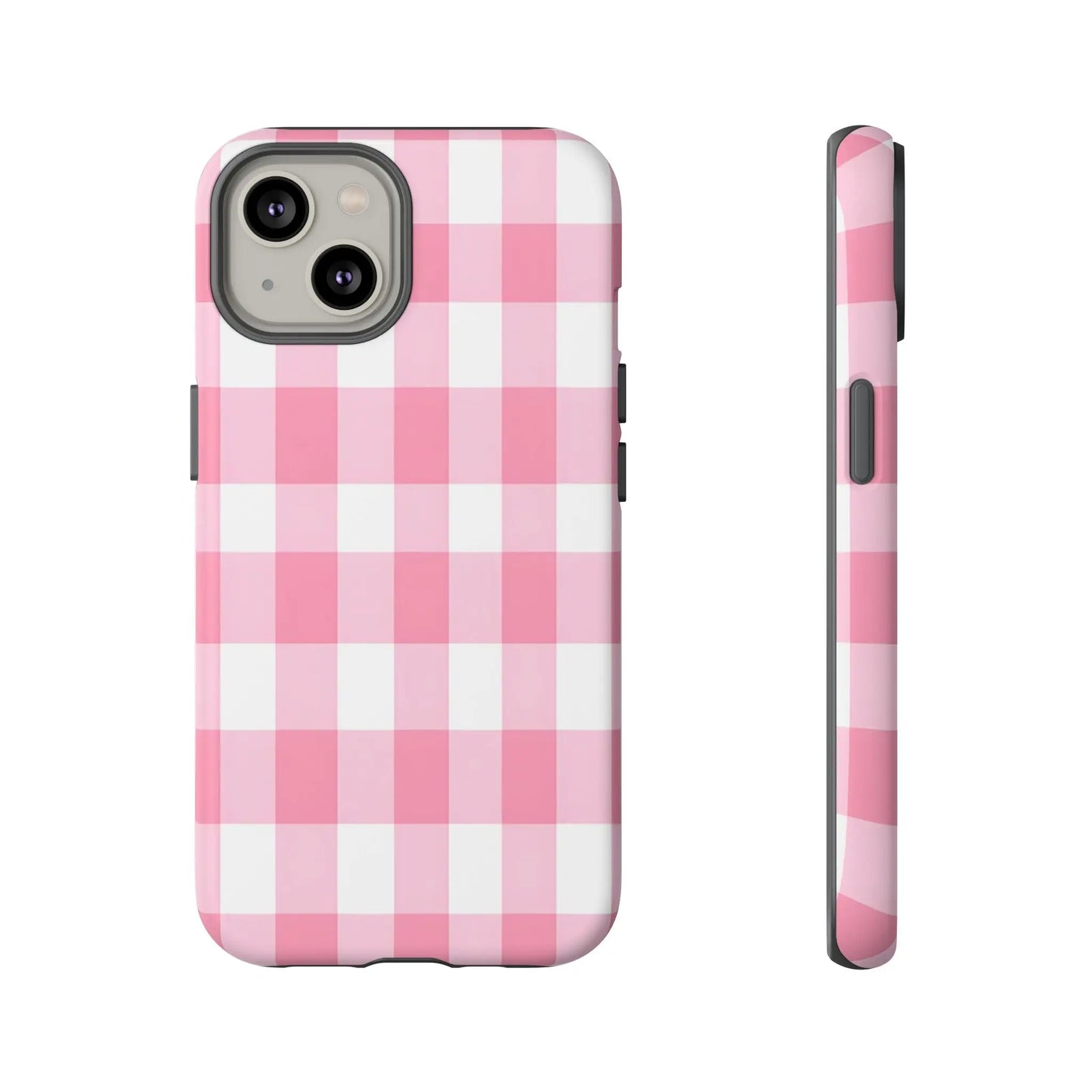 Pink gingham cute phone case cover with a pink and white gingham pattern perfect for birthdays and holidays
