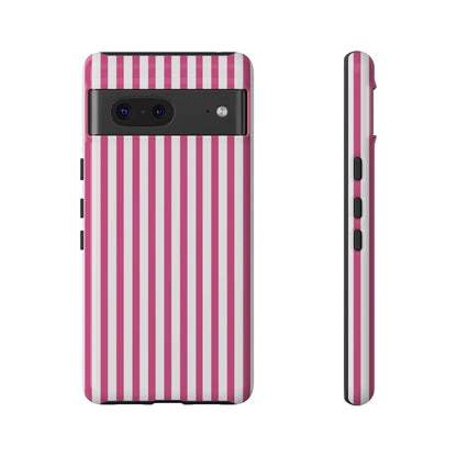 Pink & White Cute Striped Durable Phone Case Cover - Google Pixel 7 / Glossy - Phone Case