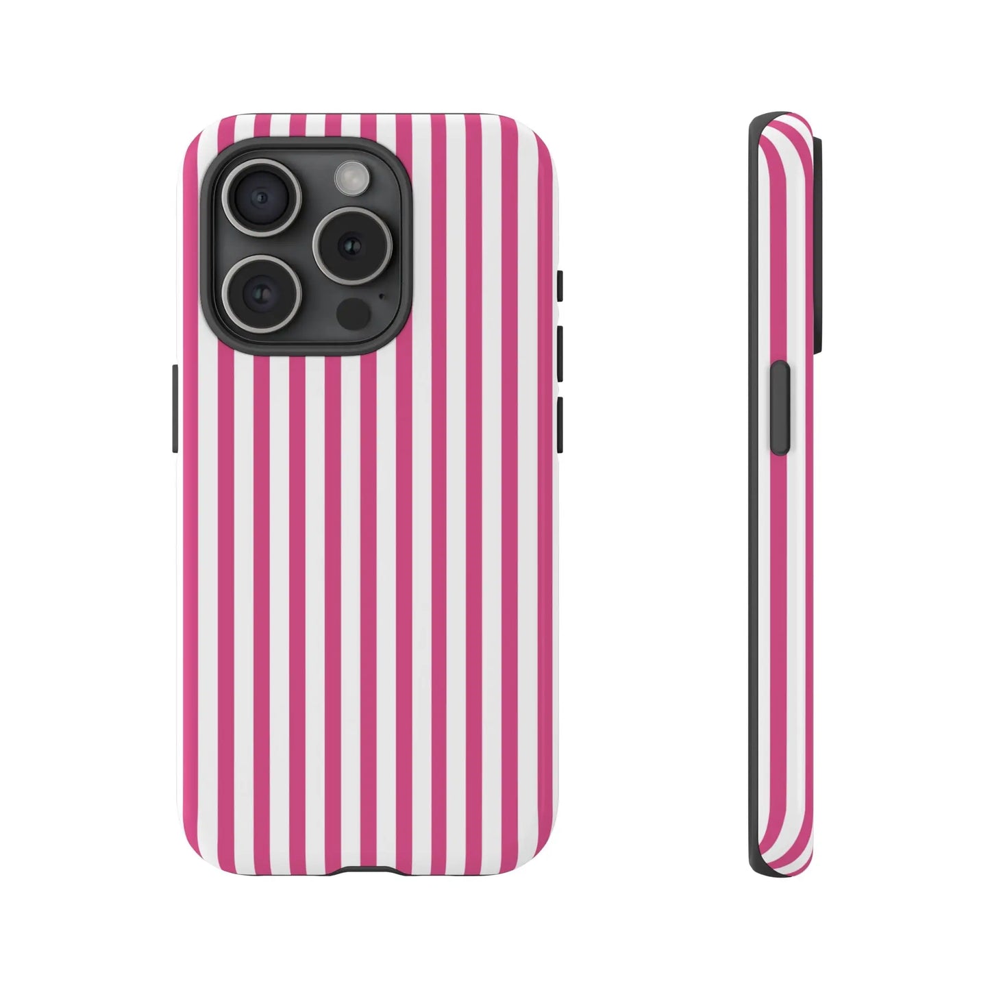 Pink & White Cute Striped Durable Phone Case Cover - iPhone 15 Pro / Glossy - Phone Case