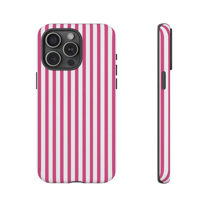 Pink & White Cute Striped Durable Phone Case Cover - iPhone 15 Pro Max / Matte - Phone Case