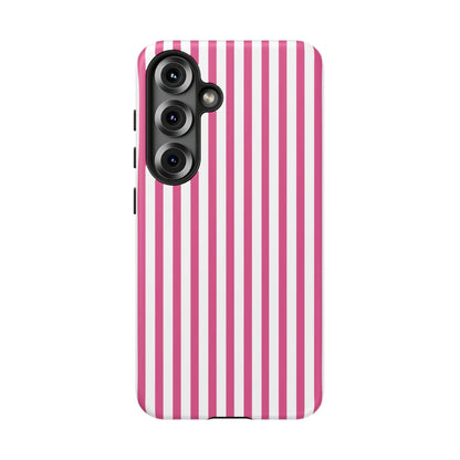 Pink & White Cute Striped Durable Phone Case Cover - Samsung Galaxy S25 / Matte - Phone Case