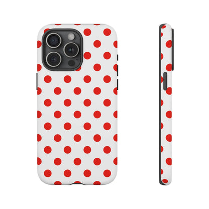 Red White Polka Dot Phone Case Cover for iPhone Samsung and Google Phones - iPhone 15 Pro Max / Matte - Phone Case