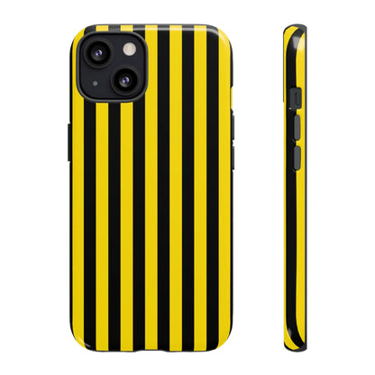 Yellow and black stripe tough case phone case with glossy finish showing back side for iphone samsung google phones