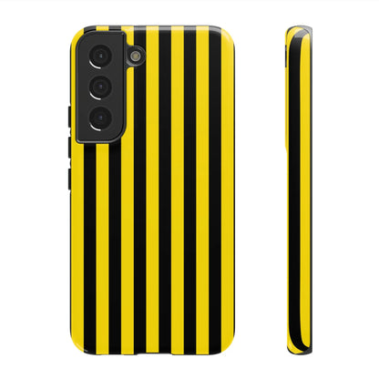 Bright yellow and black stripe tough case phone case with vertical black stripe tough design for samsung galaxy s21 back side