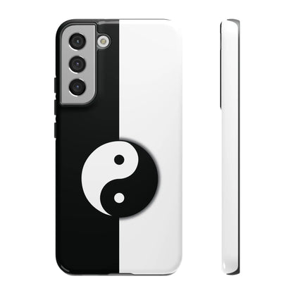 Back of black and white phone case featuring a sleek yin yang black minimalist design for tough cases