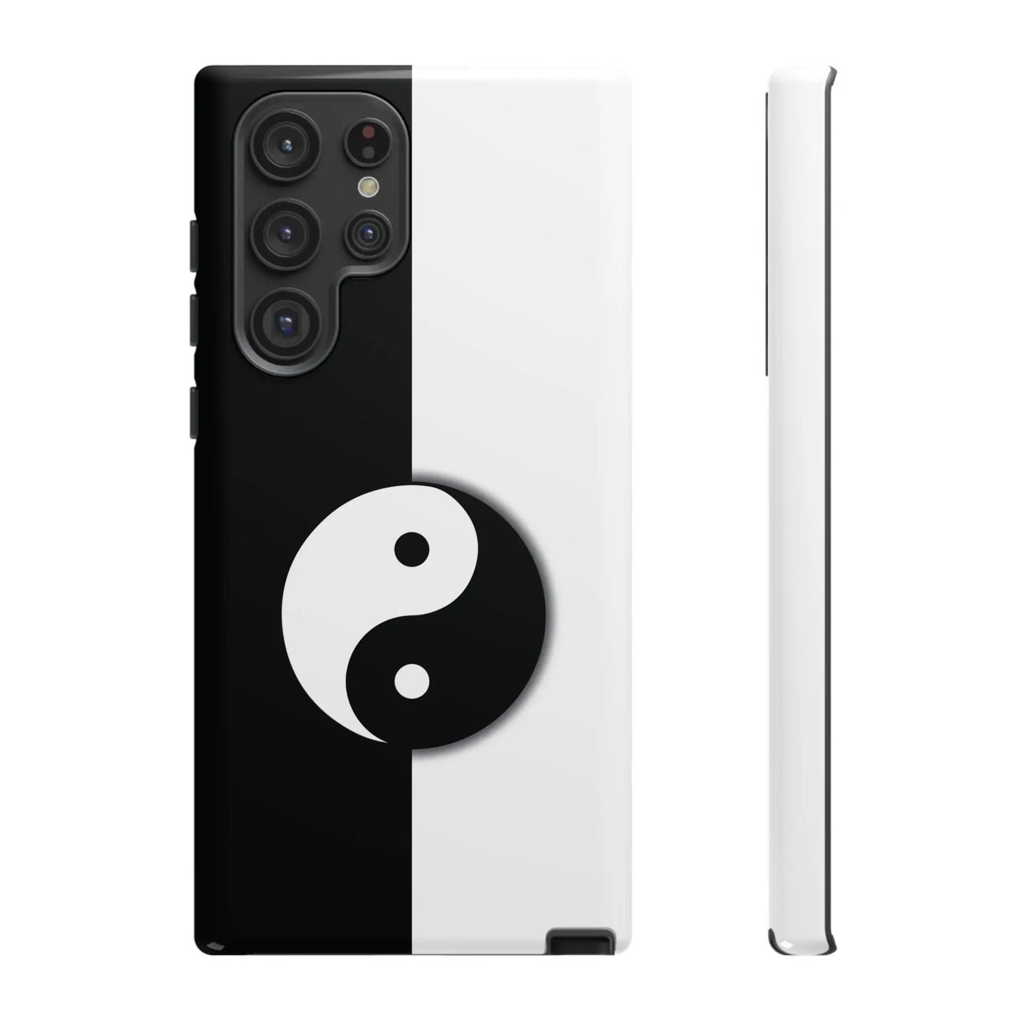 Back of a tough yin yang black and white phone case with glossy finish for durable device protection